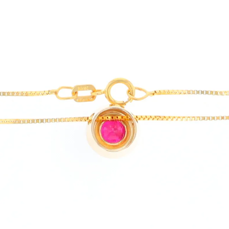 14KT Yellow Gold Round Brilliant Cut Ruby Bezel Set Solitaire Necklace