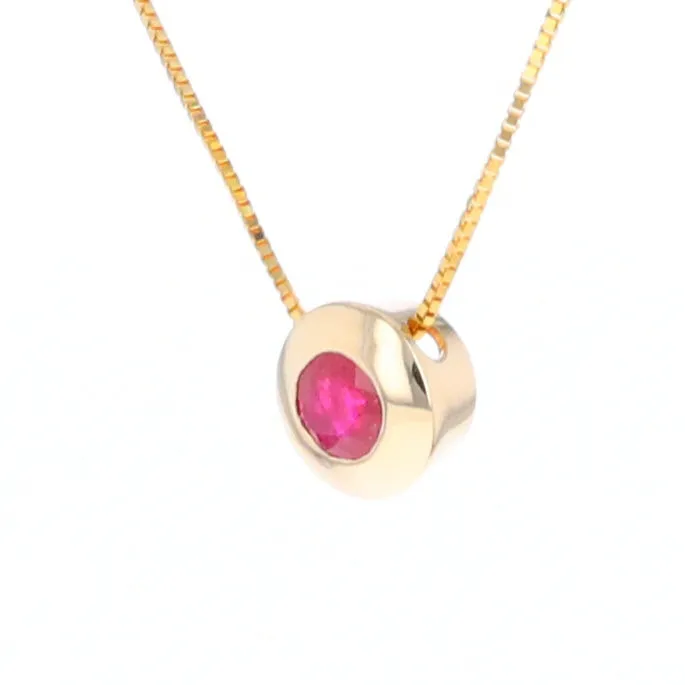 14KT Yellow Gold Round Brilliant Cut Ruby Bezel Set Solitaire Necklace