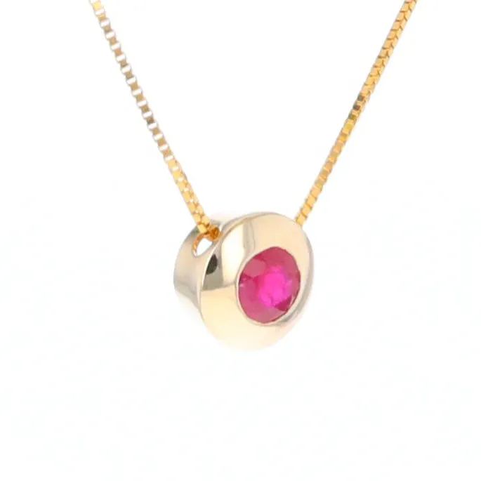 14KT Yellow Gold Round Brilliant Cut Ruby Bezel Set Solitaire Necklace