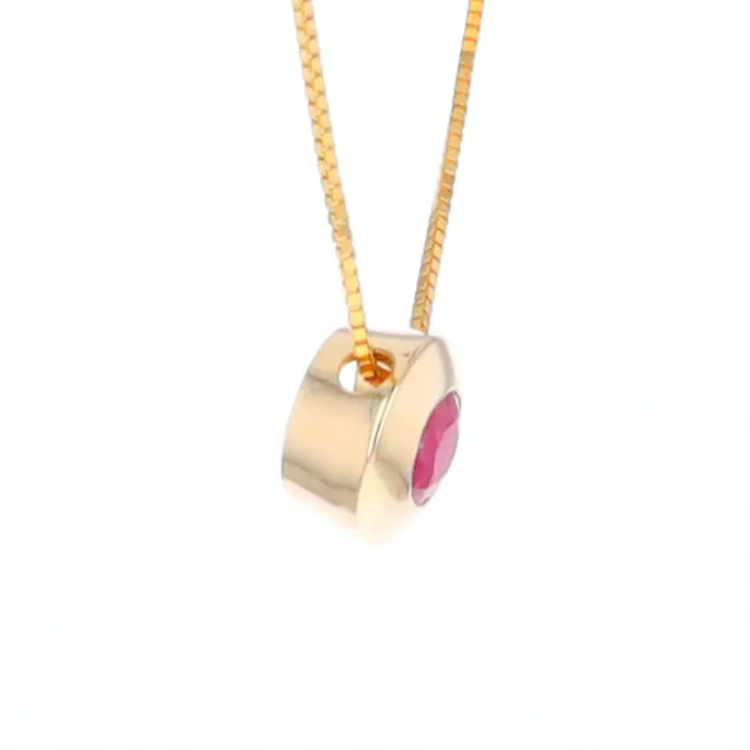 14KT Yellow Gold Round Brilliant Cut Ruby Bezel Set Solitaire Necklace