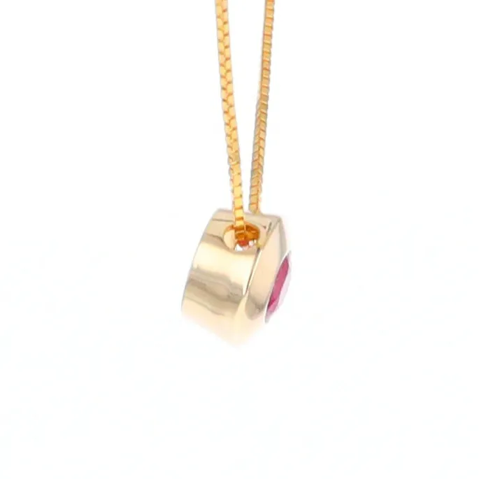 14KT Yellow Gold Round Brilliant Cut Ruby Bezel Set Solitaire Necklace