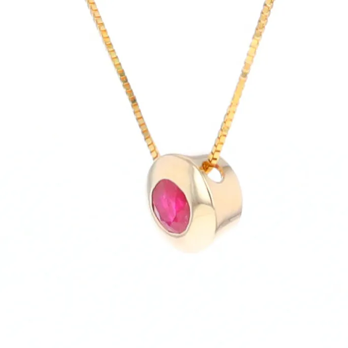 14KT Yellow Gold Round Brilliant Cut Ruby Bezel Set Solitaire Necklace