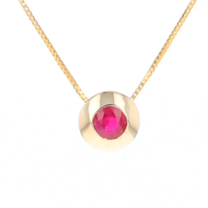 14KT Yellow Gold Round Brilliant Cut Ruby Bezel Set Solitaire Necklace