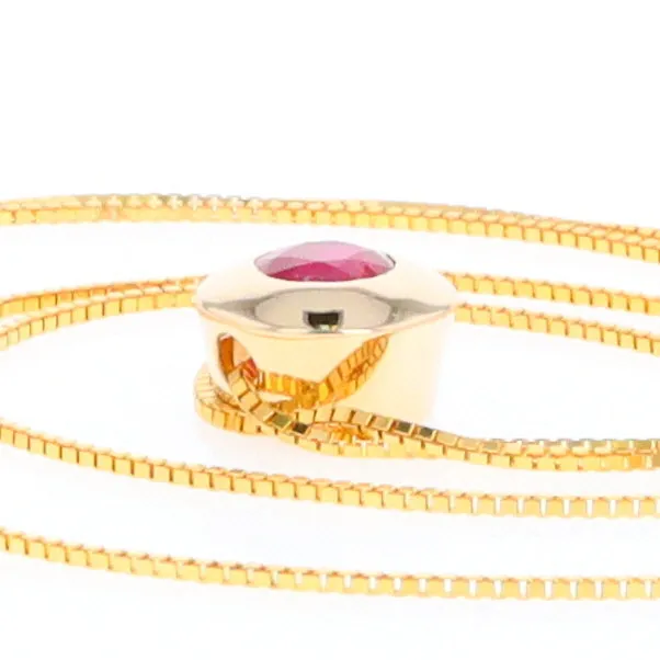 14KT Yellow Gold Round Brilliant Cut Ruby Bezel Set Solitaire Necklace