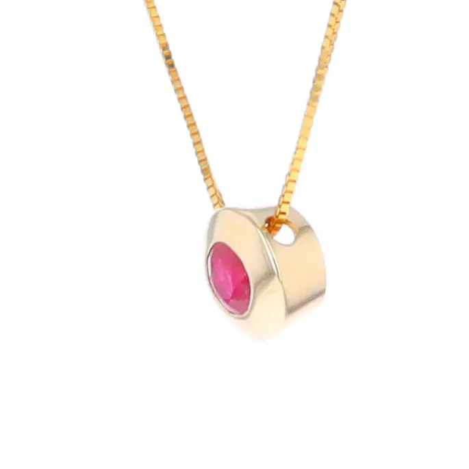 14KT Yellow Gold Round Brilliant Cut Ruby Bezel Set Solitaire Necklace