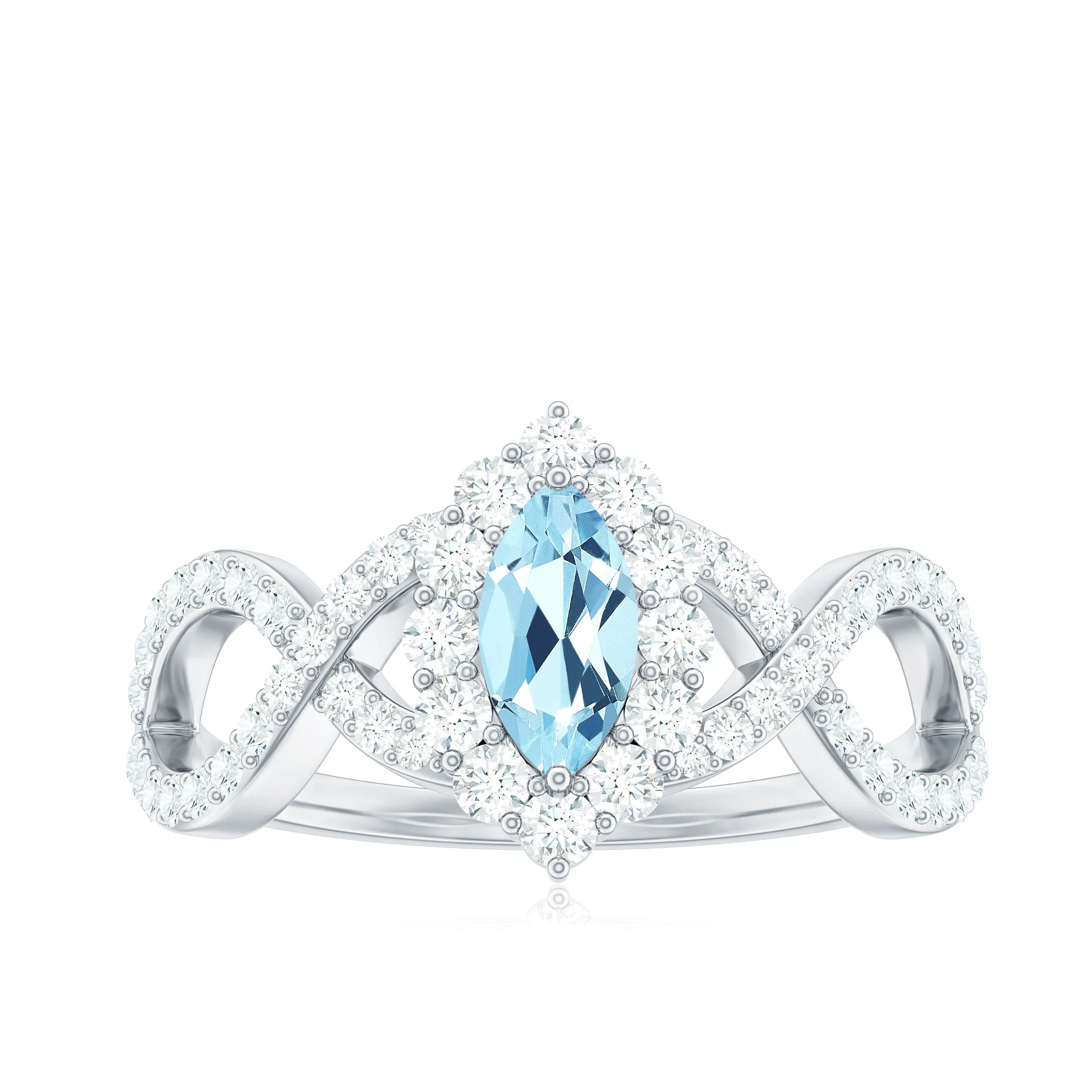 1.5 Ct Aquamarine Crossover Engagement Ring with Diamond