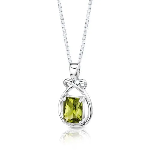 1.50 Carats Genuine Emerald Cut Peridot Sterling Silver Pendant Necklace