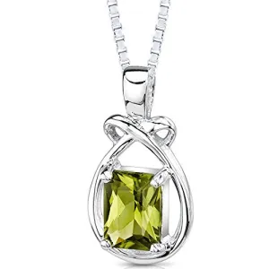 1.50 Carats Genuine Emerald Cut Peridot Sterling Silver Pendant Necklace