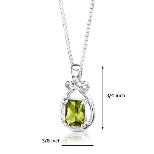 1.50 Carats Genuine Emerald Cut Peridot Sterling Silver Pendant Necklace