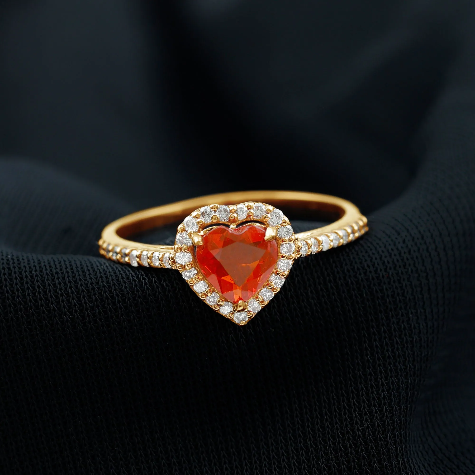 1.50 CT Heart Shape Fire Opal Engagement Ring with Diamond Accent