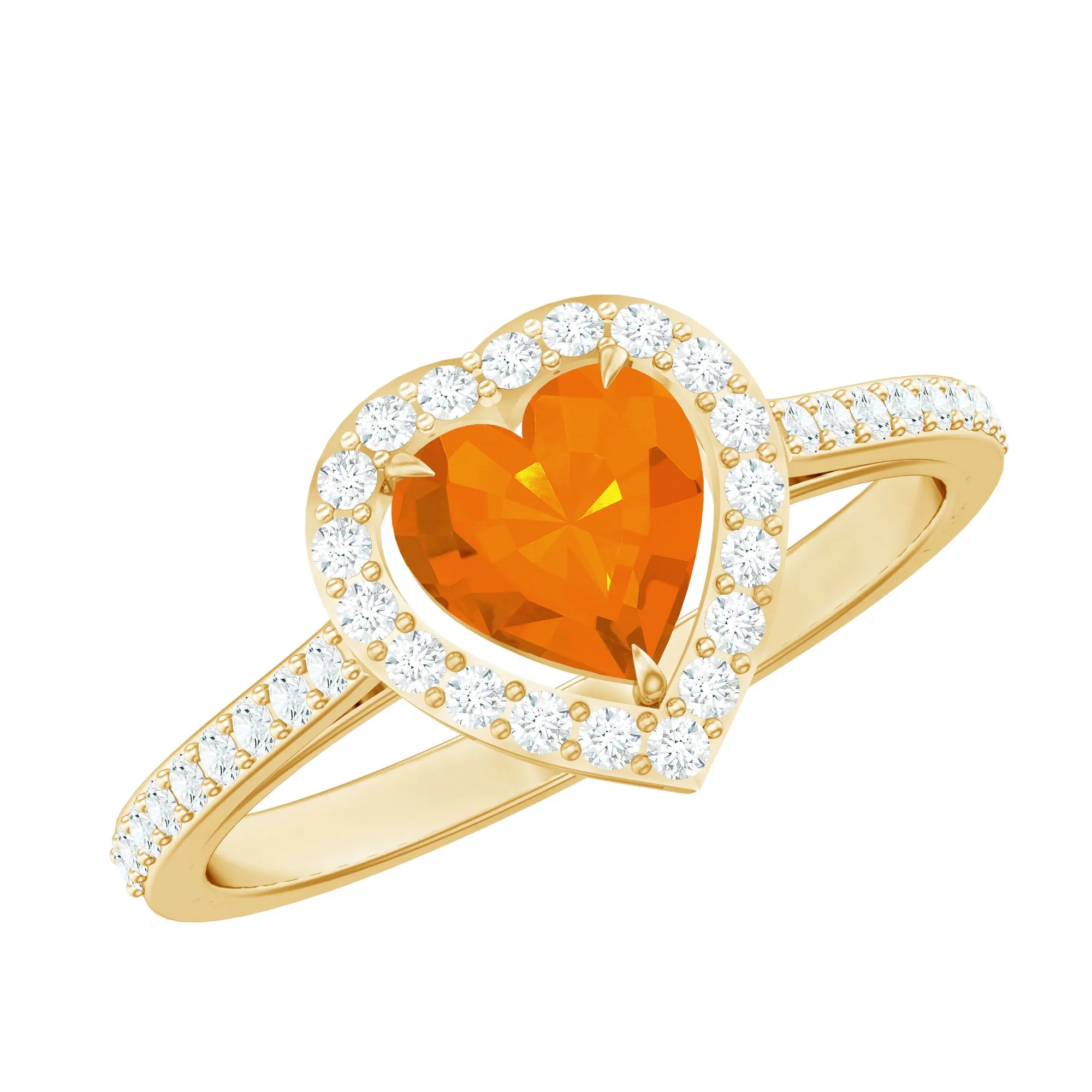 1.50 CT Heart Shape Fire Opal Engagement Ring with Diamond Accent