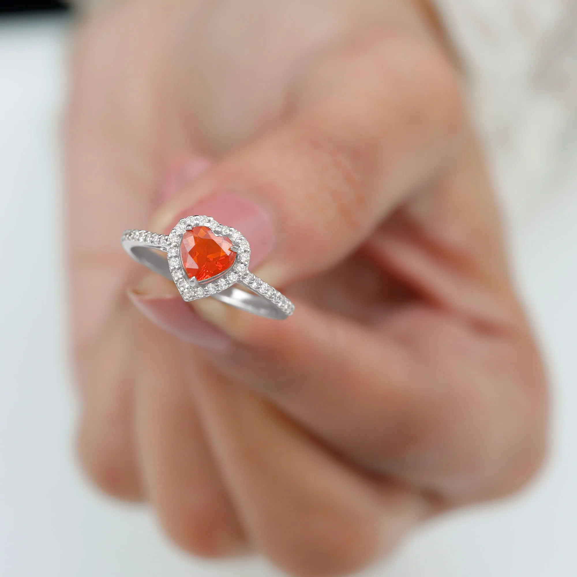 1.50 CT Heart Shape Fire Opal Engagement Ring with Diamond Accent