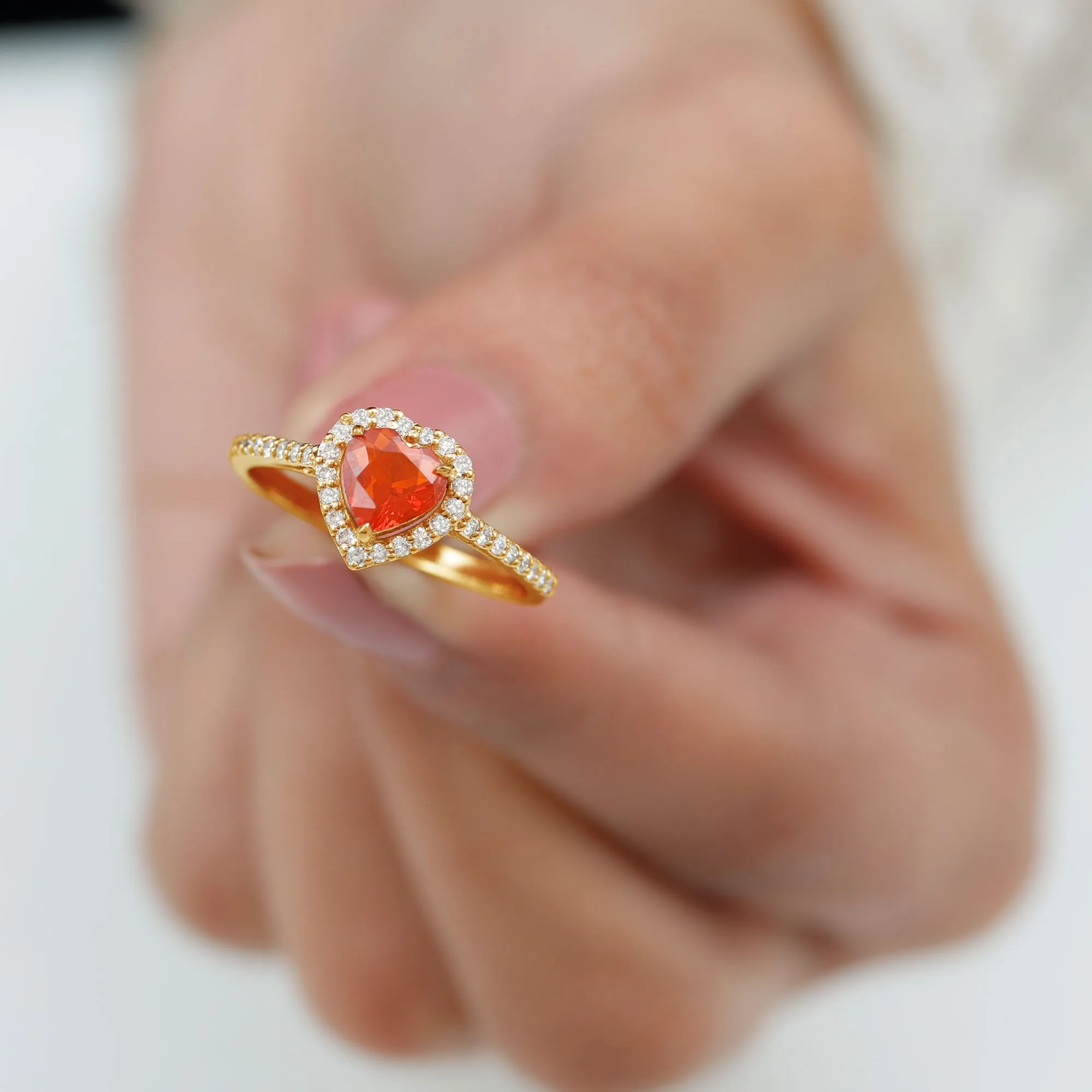 1.50 CT Heart Shape Fire Opal Engagement Ring with Diamond Accent