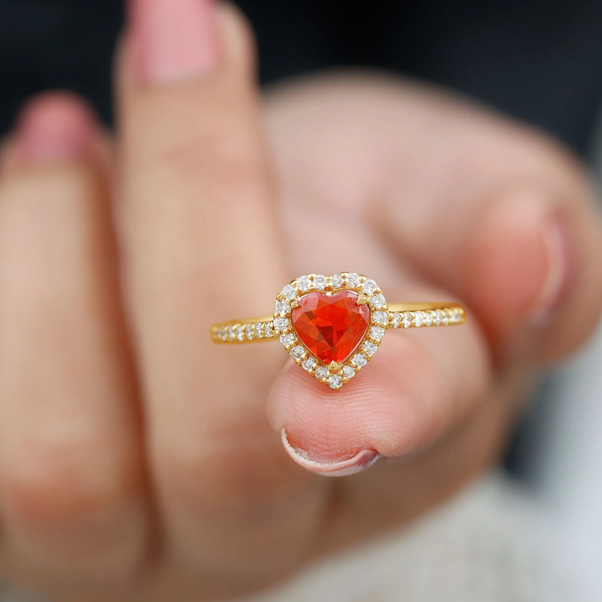 1.50 CT Heart Shape Fire Opal Engagement Ring with Diamond Accent