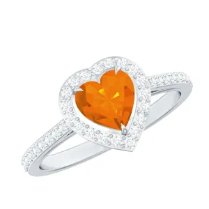 1.50 CT Heart Shape Fire Opal Engagement Ring with Diamond Accent