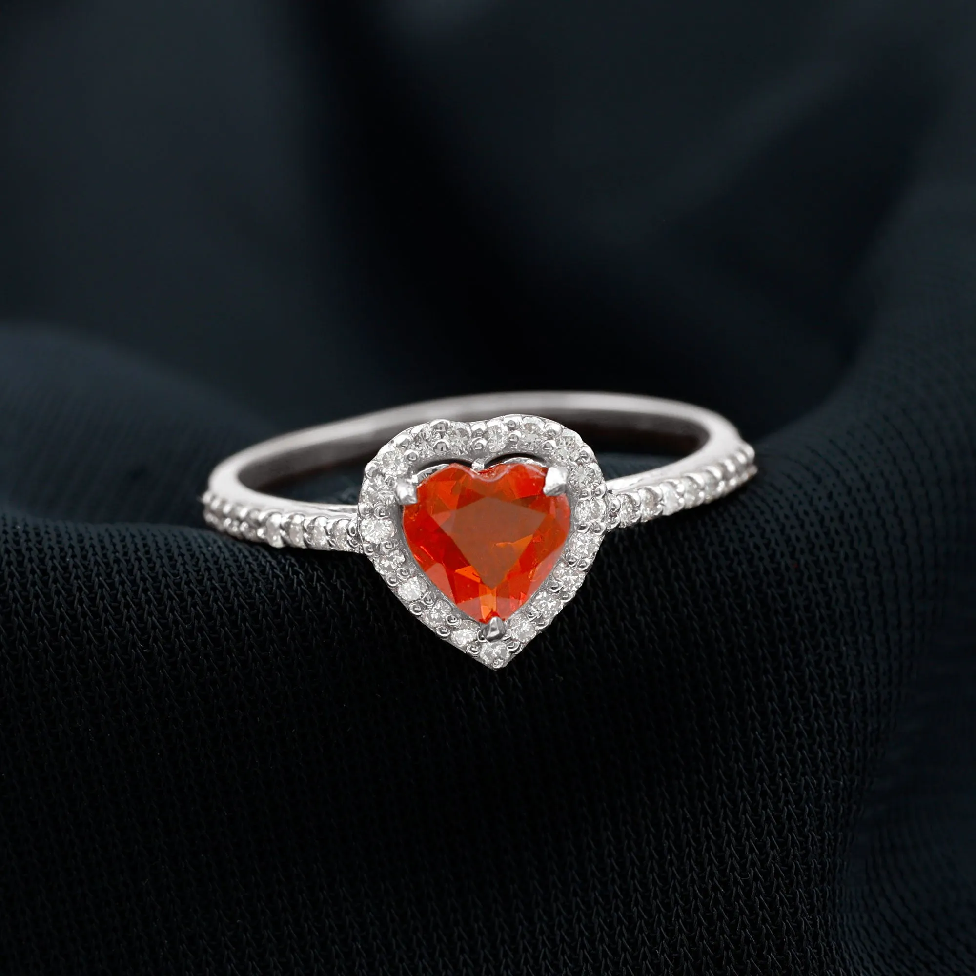 1.50 CT Heart Shape Fire Opal Engagement Ring with Diamond Accent