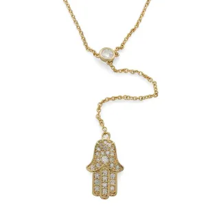 16 Inch CZ H-Hand Chain Drop Necklace Gold Plated