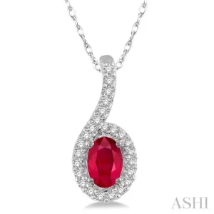 1/8 Ctw Oval Shape 6x4 MM Ruby & Round Cut Diamond Precious Pendant in 10K White Gold