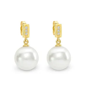 18CT Yellow Gold South Sea Pearl & Diamond Drop Pearl Earring