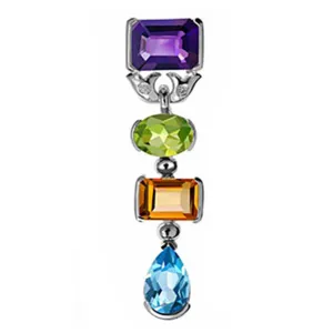 18k White Gold Multi-Colored Gemstone Drop Pendant