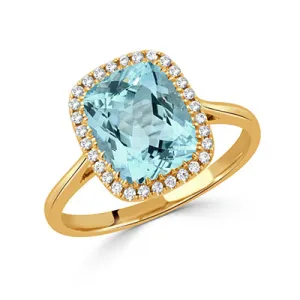 18K YELLOW GOLD DIAMOND AND SKY BLUE TOPAZ RING