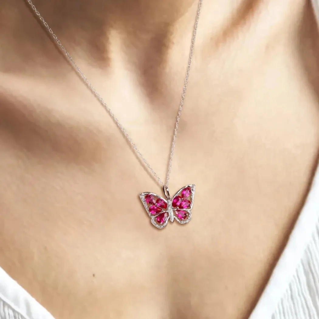 1.9 Ct Pear-cut Ruby Gemstone Butterfly Pendant Necklace