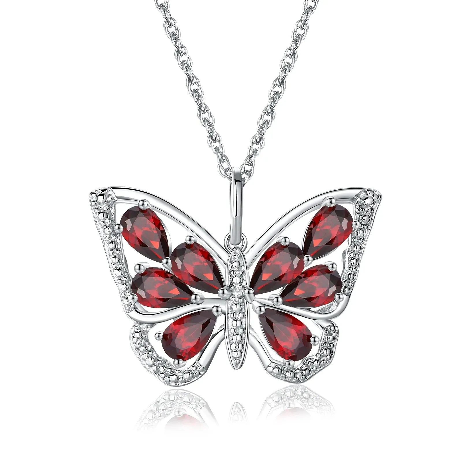 1.9 Ct Pear-cut Ruby Gemstone Butterfly Pendant Necklace