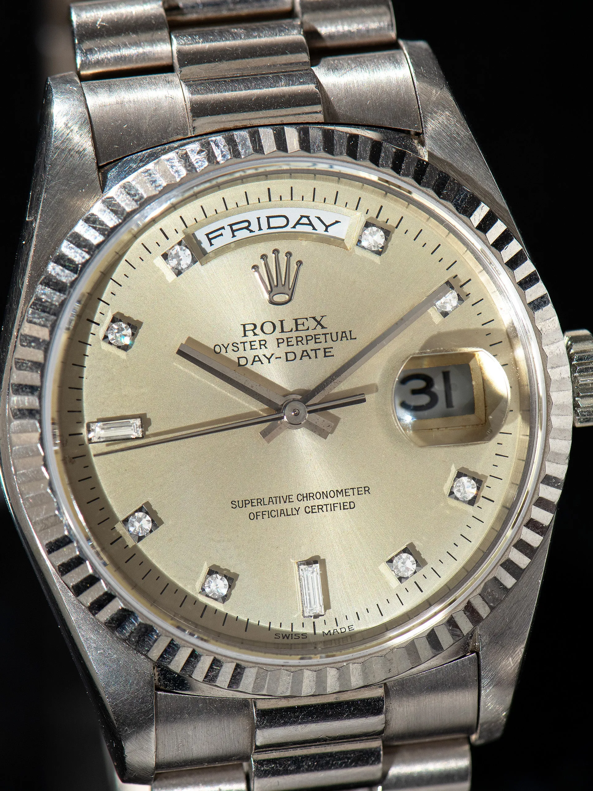 1995 Rolex Day-Date 18K WG (Ref. 18239) Non-Luminous Silver Diamond Dial