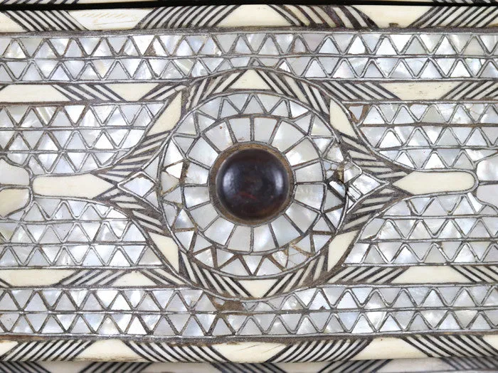 19th C serpentine fronted Damascus mother of pearl & bone inlaid chest of drawers