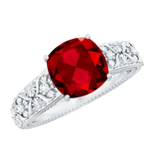 2 CT Cushion Cut Lab Created Ruby Solitaire Ring