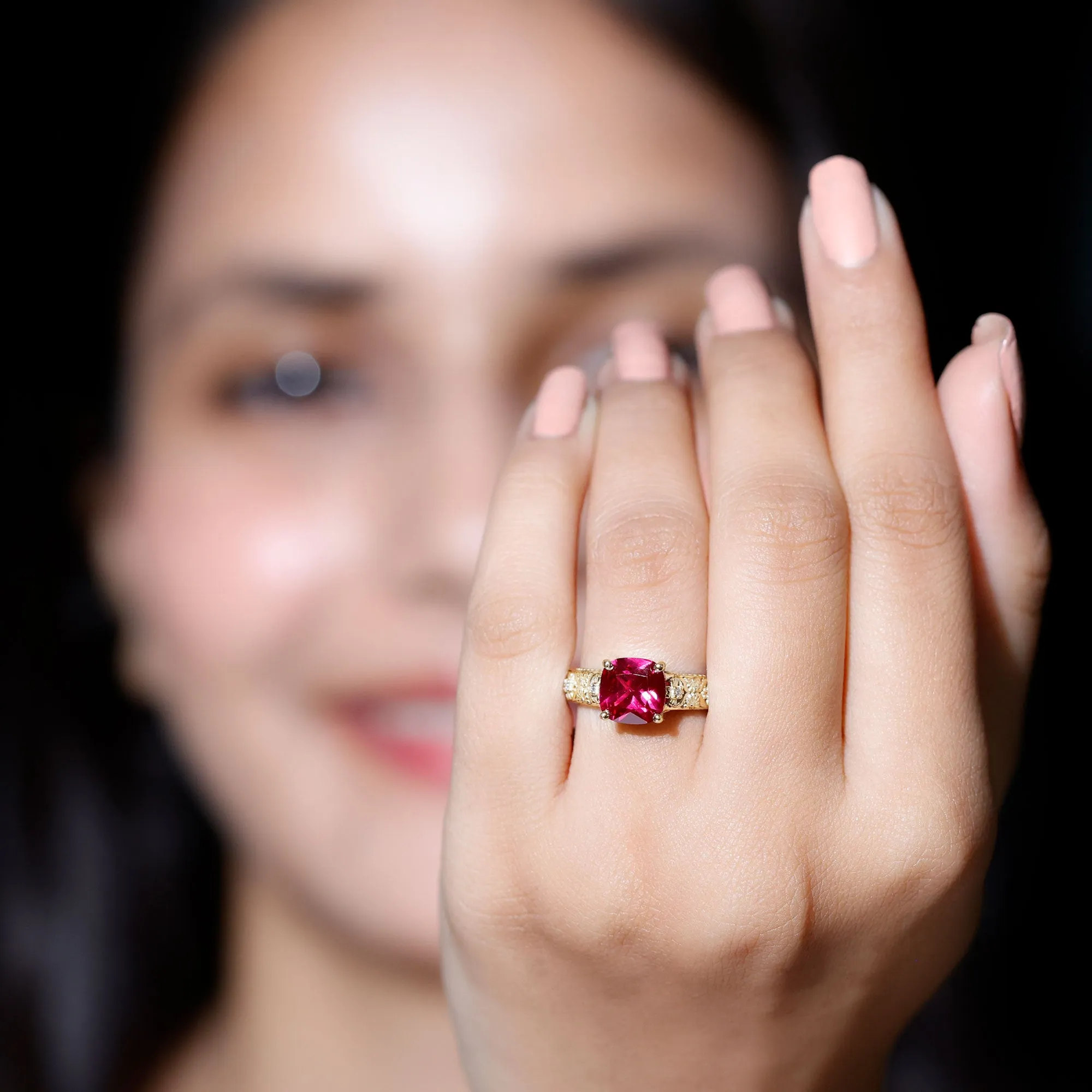 2 CT Cushion Cut Lab Created Ruby Solitaire Ring