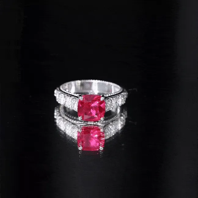 2 CT Cushion Cut Lab Created Ruby Solitaire Ring