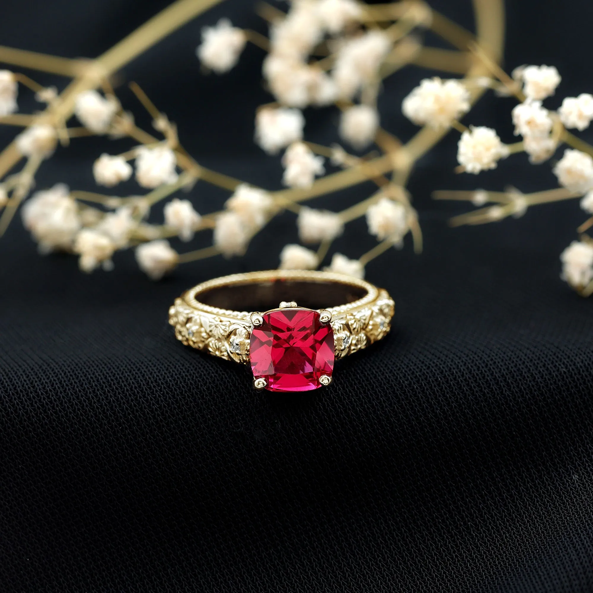 2 CT Cushion Cut Lab Created Ruby Solitaire Ring