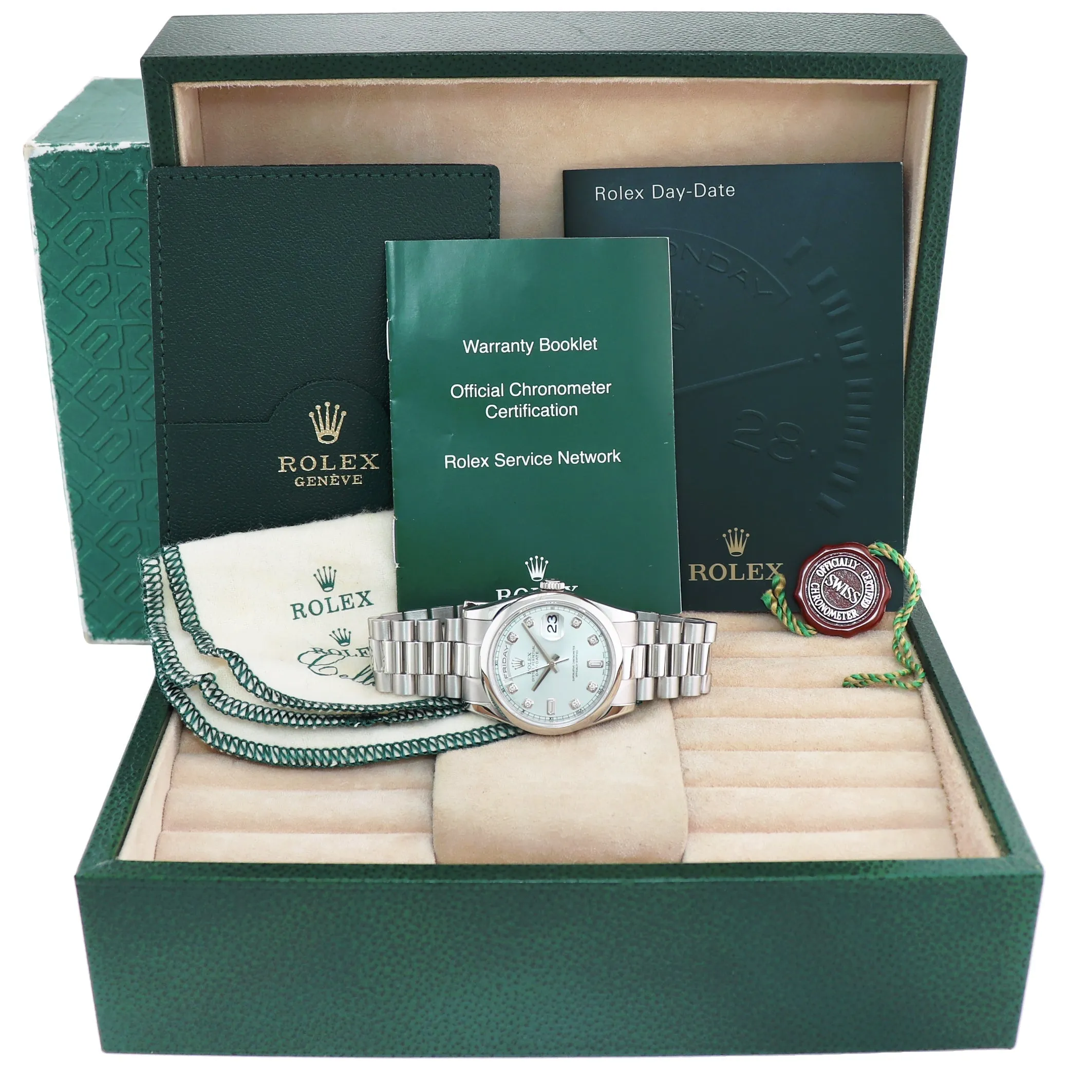 2007 MINT Rolex Platinum President 118206 Glacier Blue Diamond Day Date Watch Box