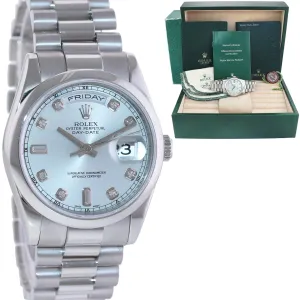 2007 MINT Rolex Platinum President 118206 Glacier Blue Diamond Day Date Watch Box