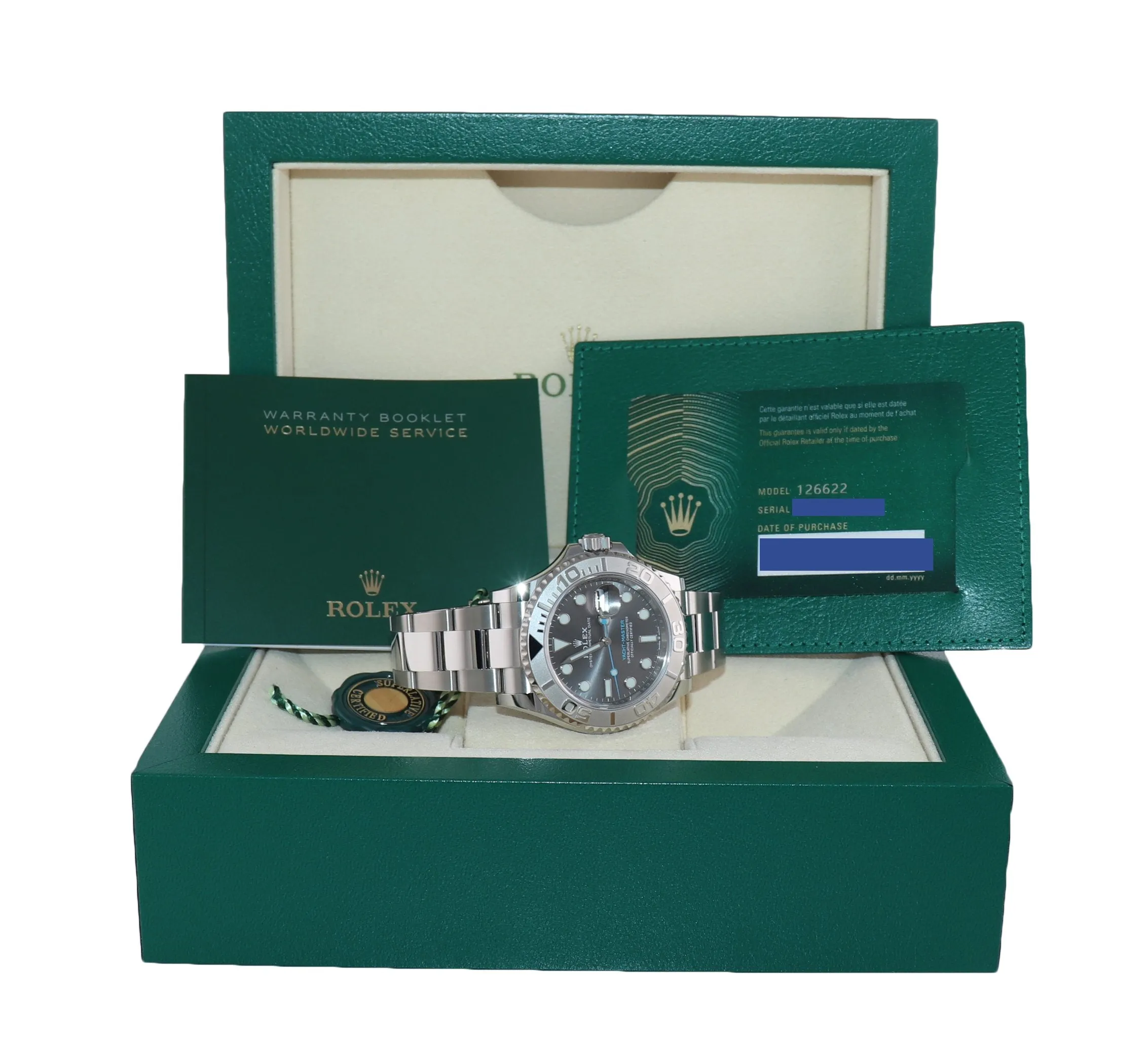 2024 PAPERS Rolex Yacht-Master 126622 Steel Platinum Rhodium Blue Watch Box