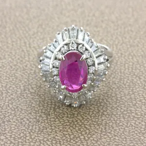 2.31 Carat No-Heat Burmese Ruby Diamond Platinum Ballerina Ring, AIGS Certified