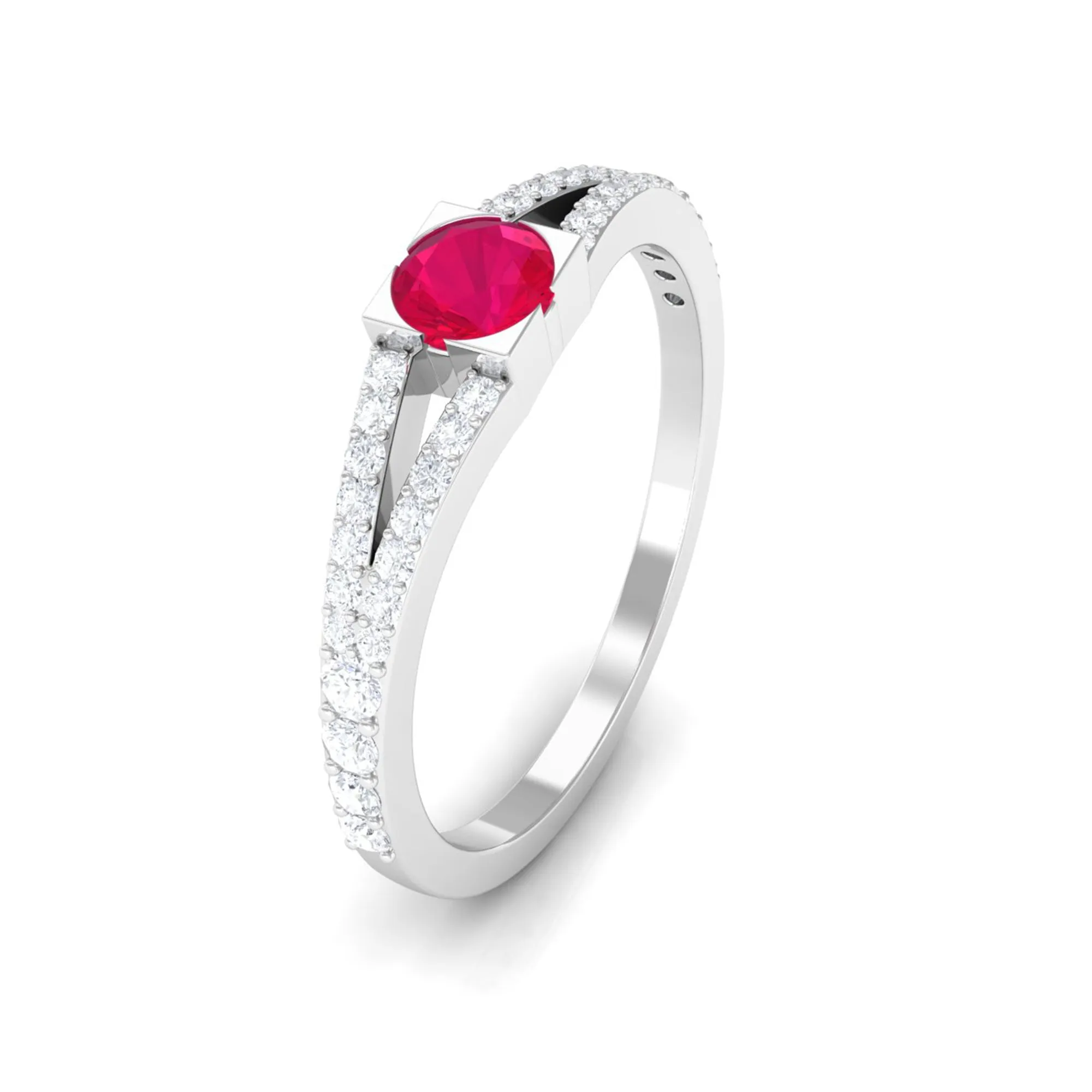 3/4 CT Minimal Ruby and Diamond Split Shank Promise Ring