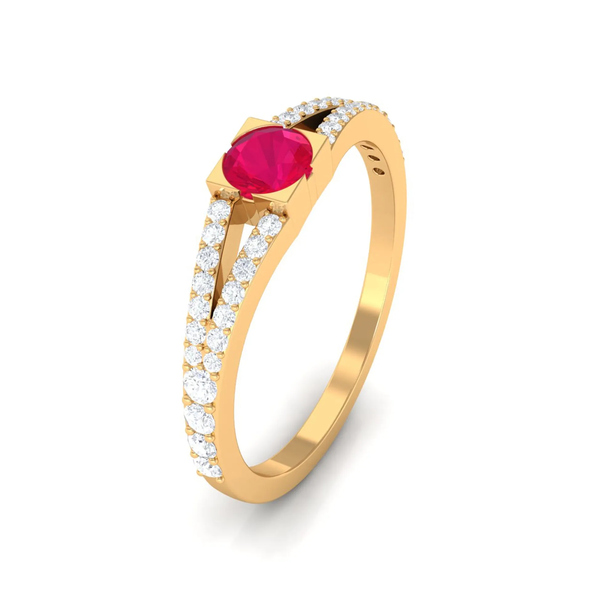 3/4 CT Minimal Ruby and Diamond Split Shank Promise Ring