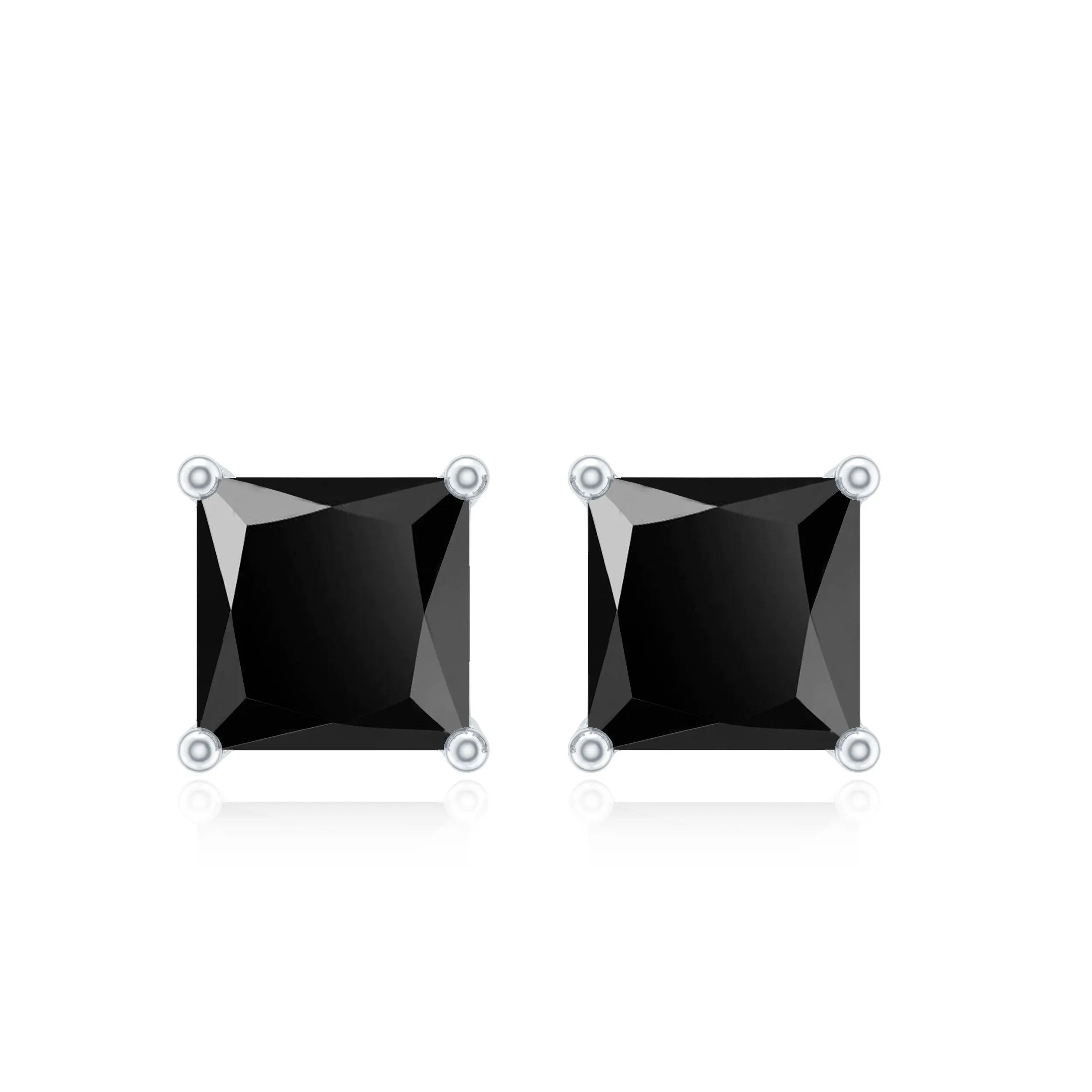 4X4 MM Princess Cut Black Onyx Solitaire Stud Earrings in 4 Prong Setting