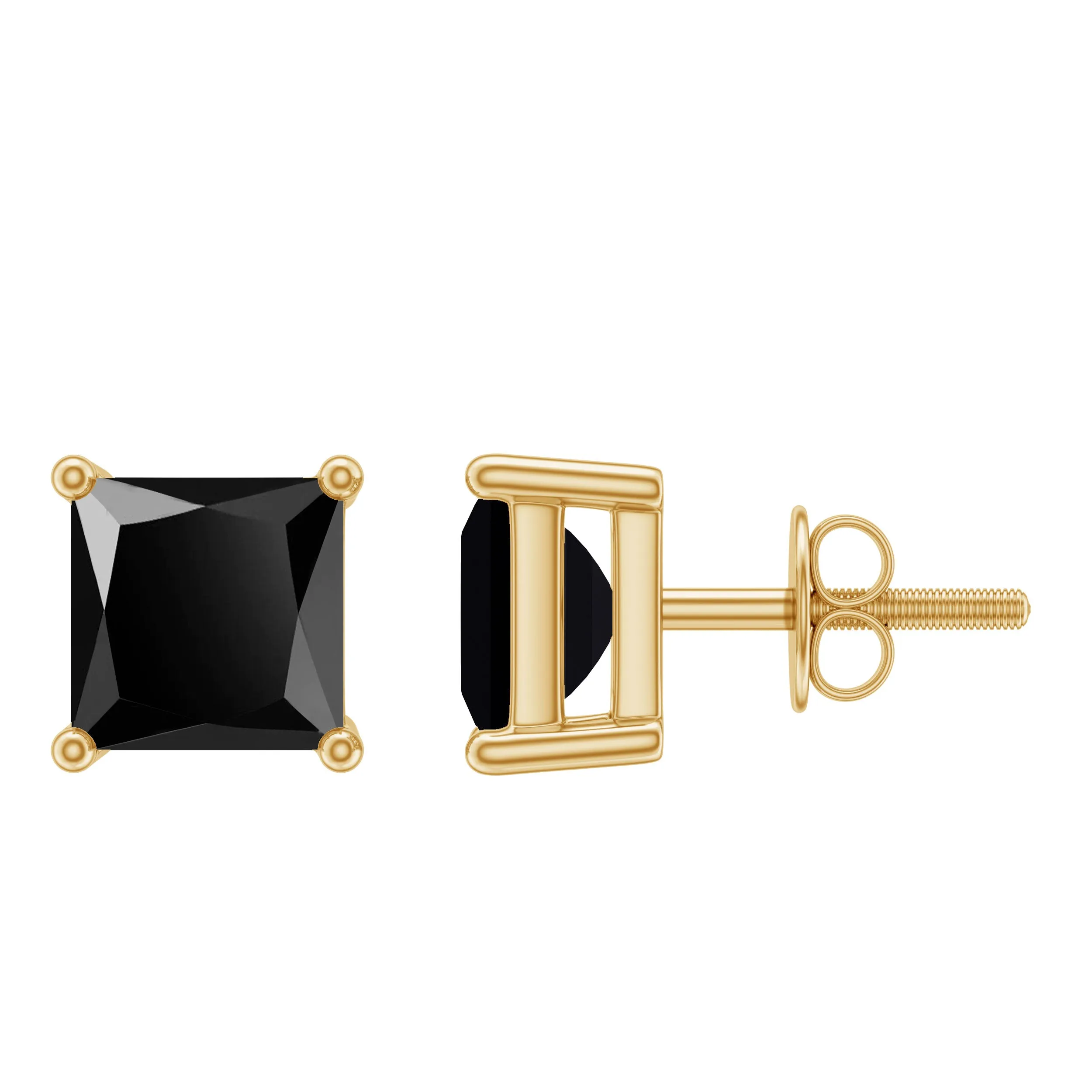 4X4 MM Princess Cut Black Onyx Solitaire Stud Earrings in 4 Prong Setting