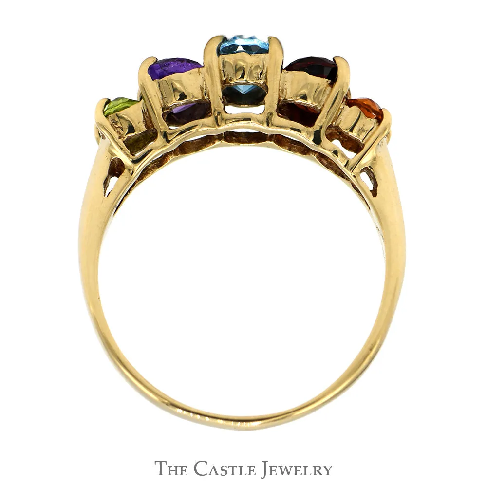 5 Oval Cut Multi Gemstone Ring in 10k Yellow Gold