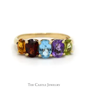 5 Oval Cut Multi Gemstone Ring in 10k Yellow Gold