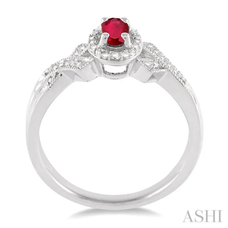 5x3 mm Oval Cut Ruby and 1/50 Ctw Single Cut Diamond Ring in Sterling Silver