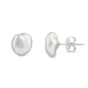 7.0-8.0 mm Keshi Metallic White Freshwater Pearl Stud Earrings