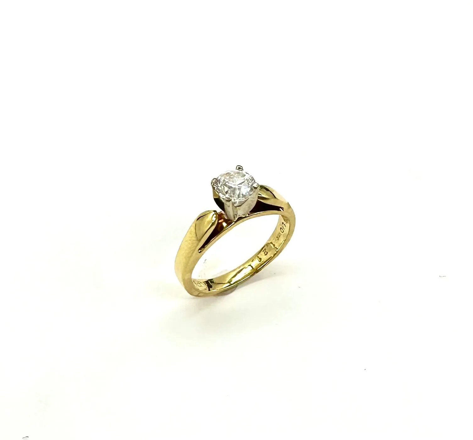 70 PT Round Solitaire Diamond in 18K Yellow Gold Cathedral Setting