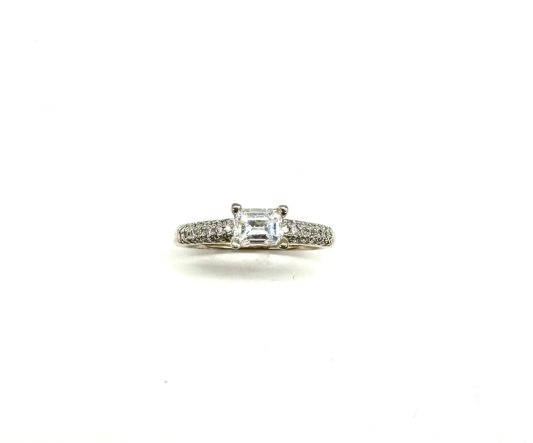 78 PTW Sideway Emerald Cut & Pavé Diamond Ring