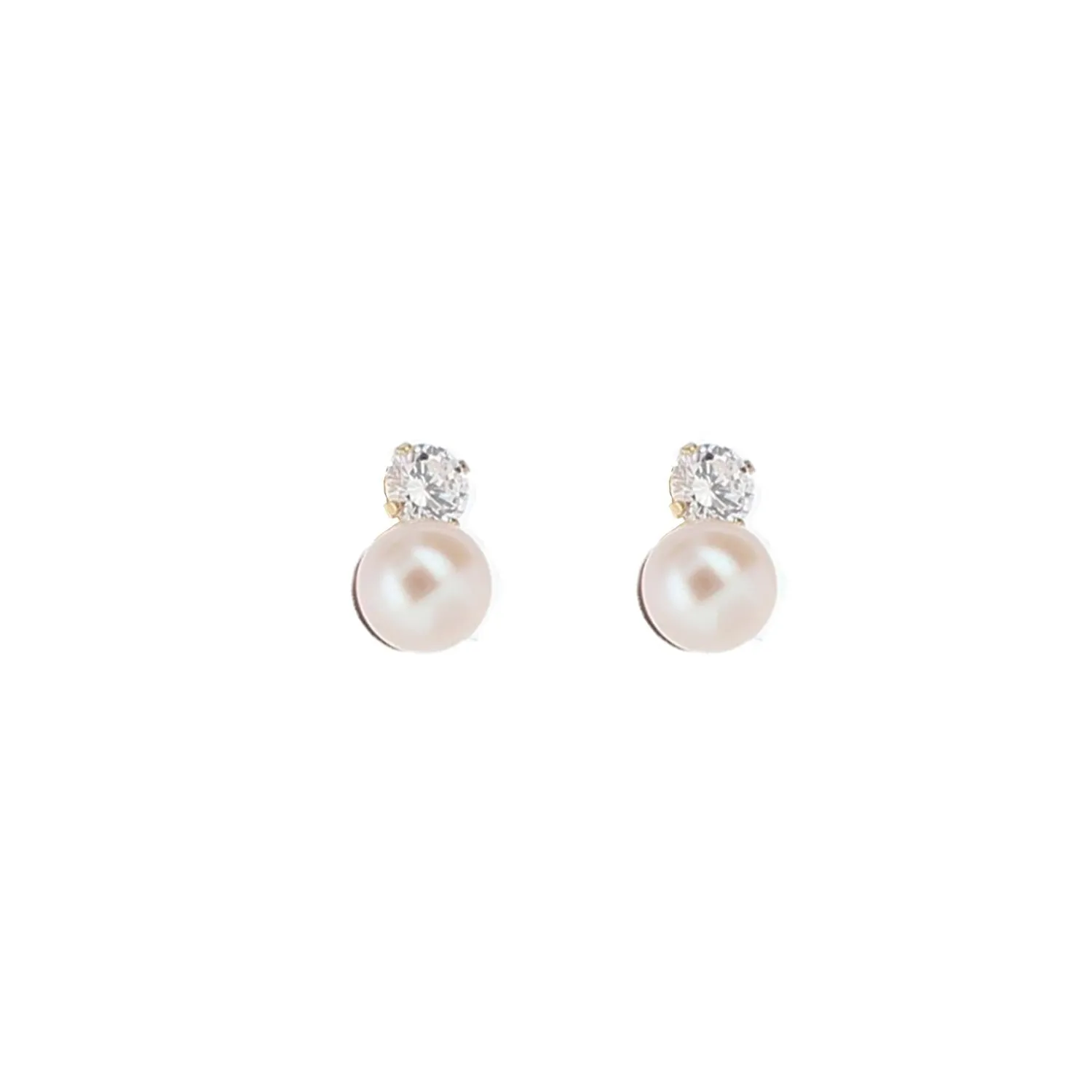 9 Carat Gold CZ Round Blush Pearl Stud Earrings, Gold