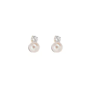 9 Carat Gold CZ Round Blush Pearl Stud Earrings, Gold