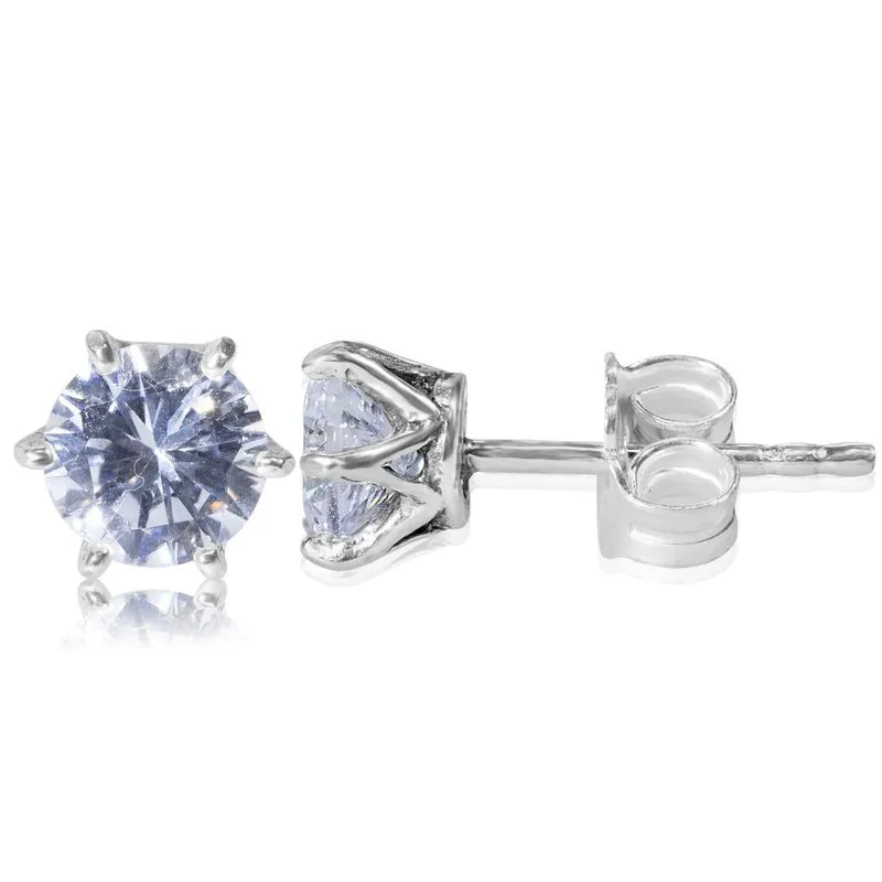 925 Silver White CZ Studs - 7mm Dec Birthstone, Handmade